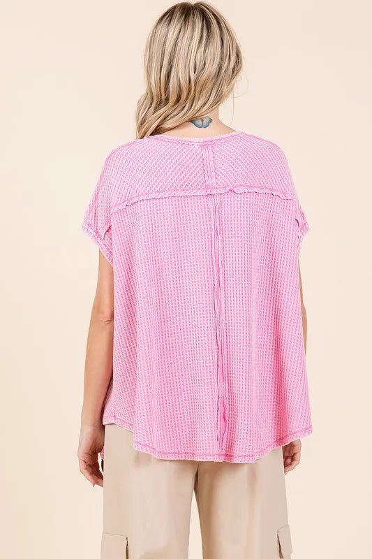 Mittoshop Mineral Wash Waffle Knit Pointed Hem Top - Love Salve